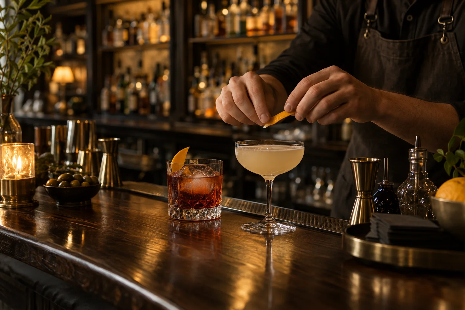 Cocktails being prepared at the bar